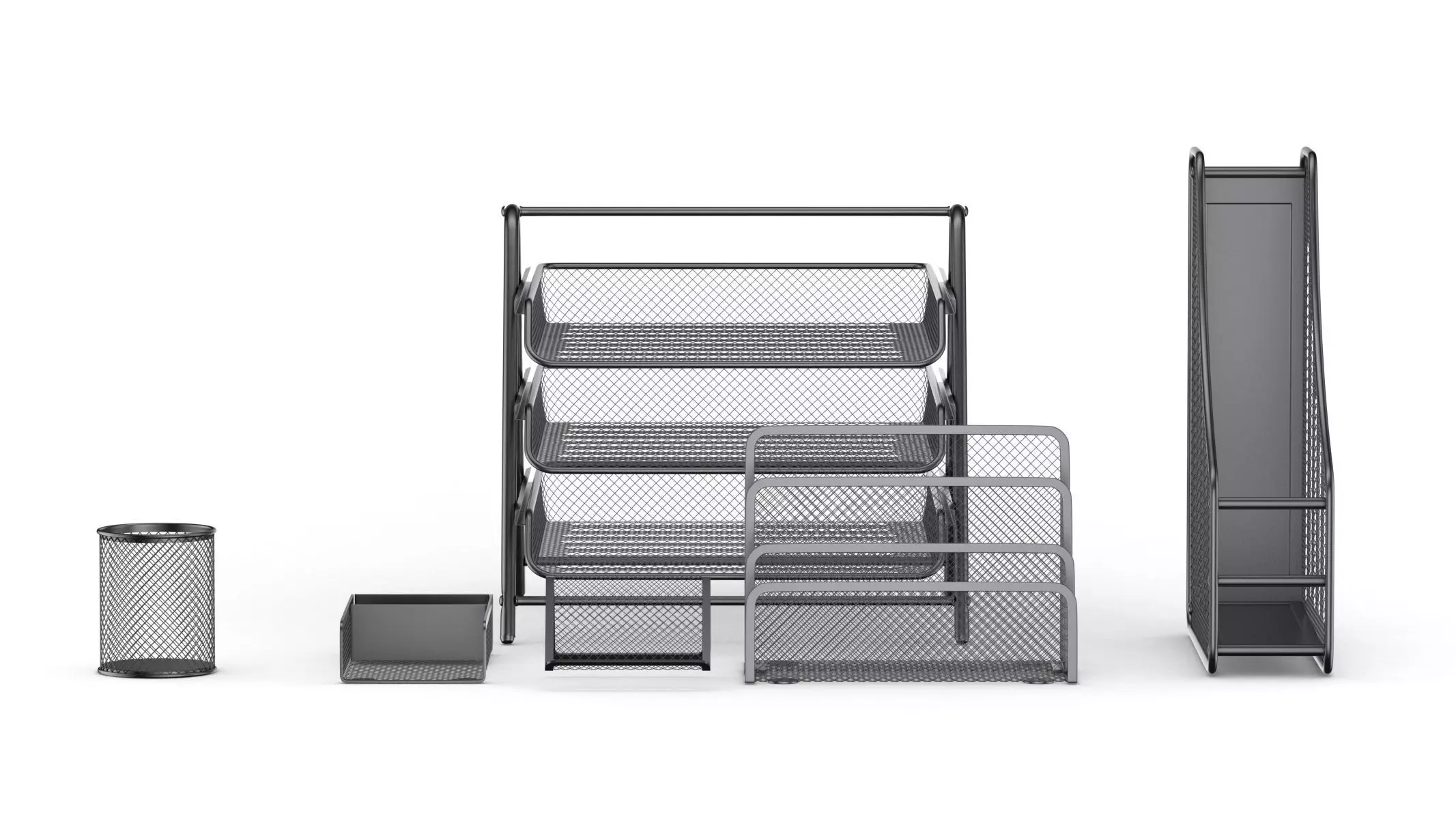 Mesh Metal Document Organizer Storage Set 3D model_0