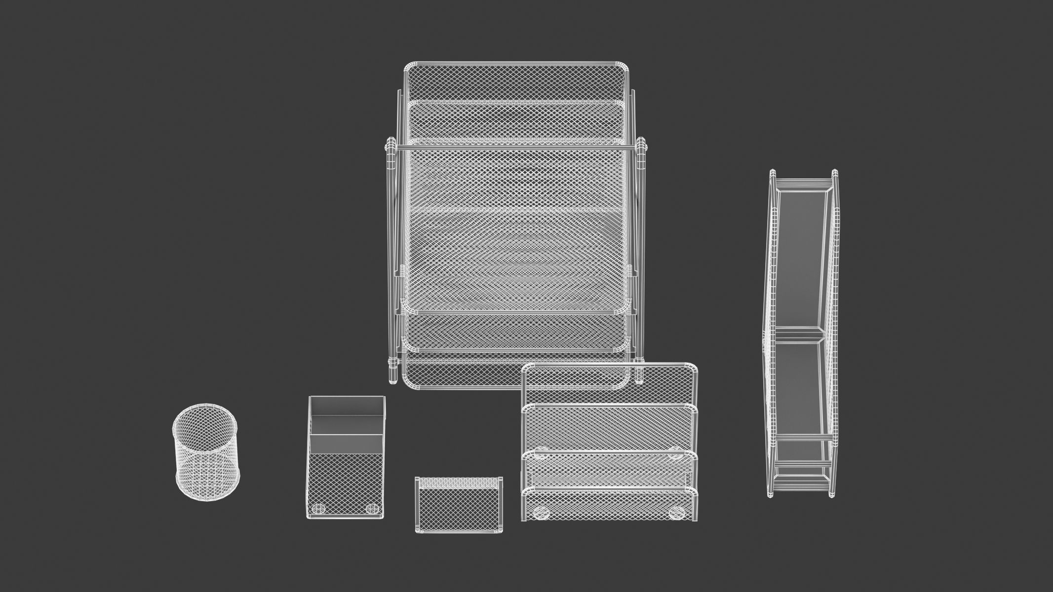 Mesh Metal Document Organizer Storage Set 3D model_21