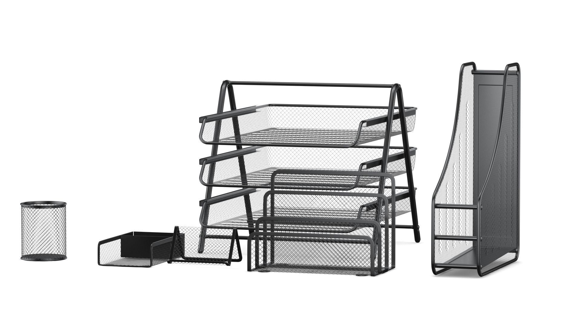Mesh Metal Document Organizer Storage Set 3D model_8