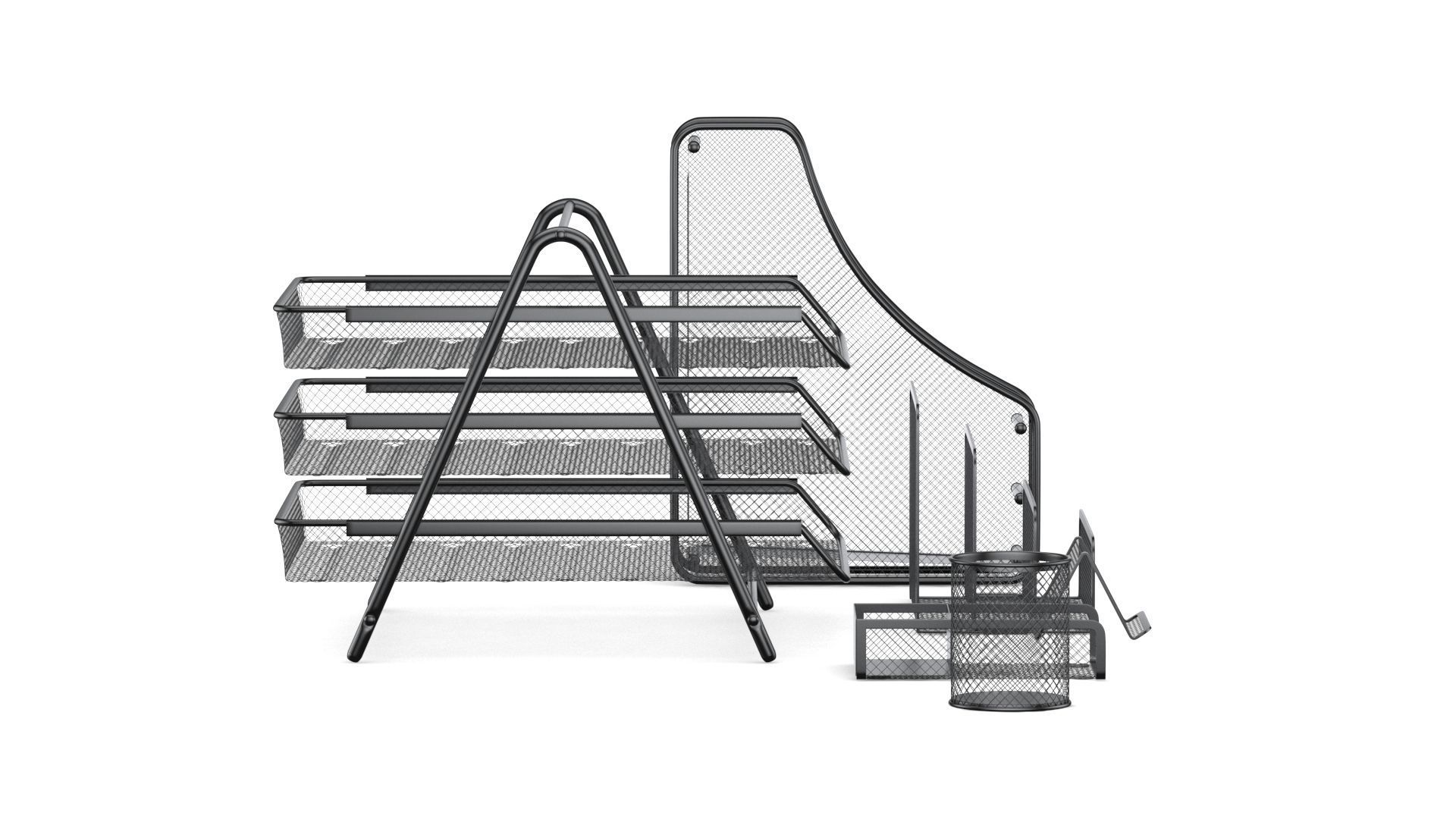 Mesh Metal Document Organizer Storage Set 3D model_7