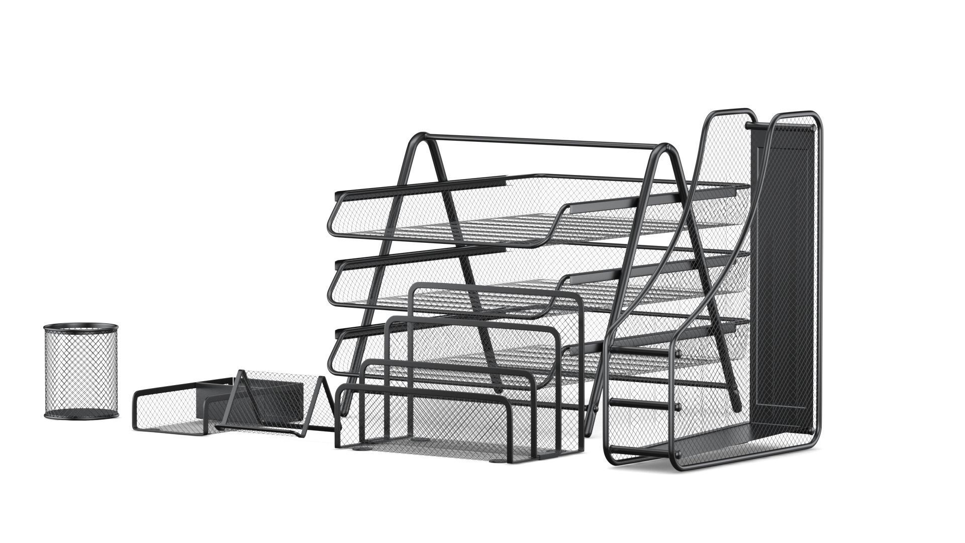 Mesh Metal Document Organizer Storage Set 3D model_1