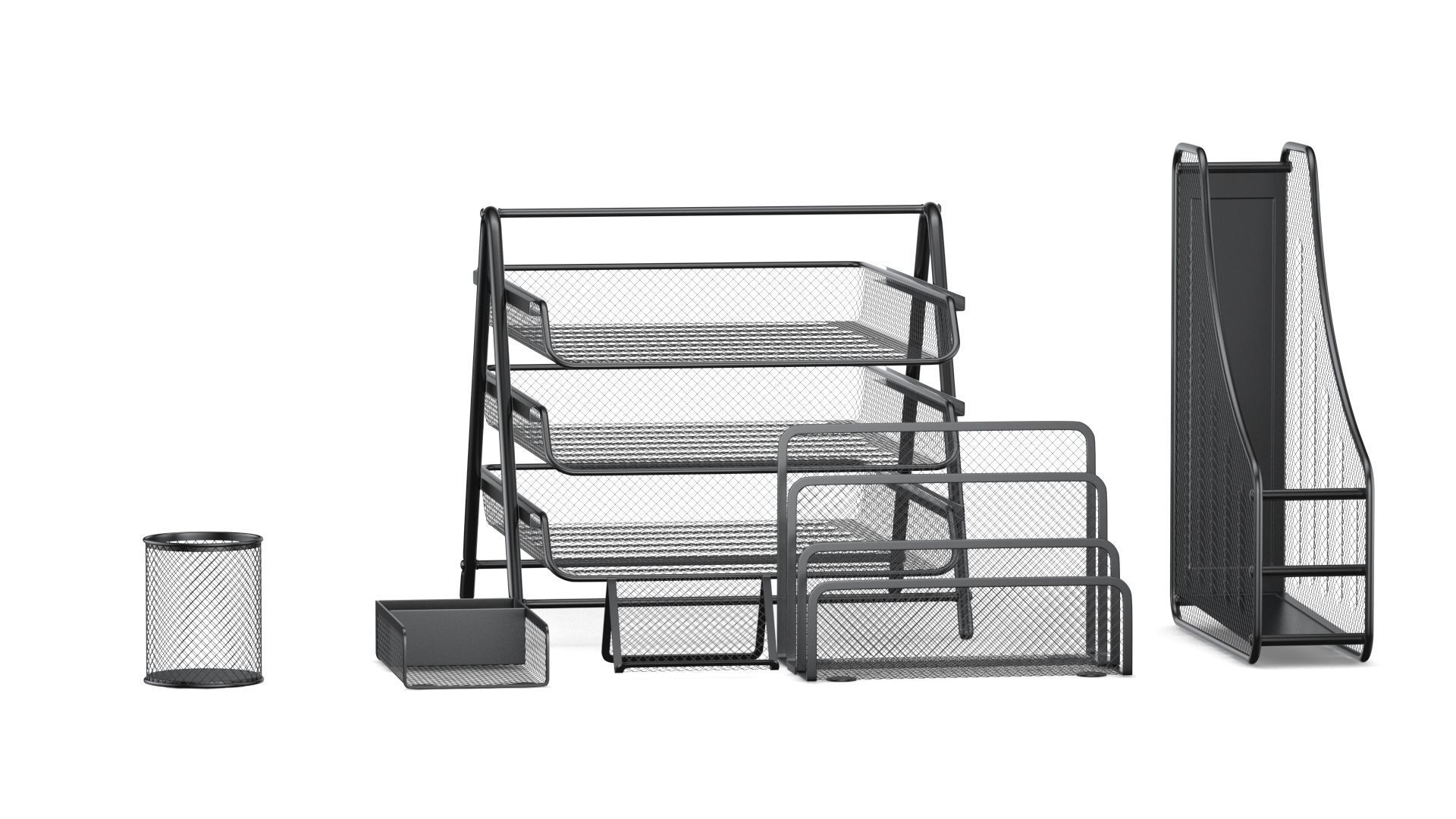 Mesh Metal Document Organizer Storage Set 3D model_9