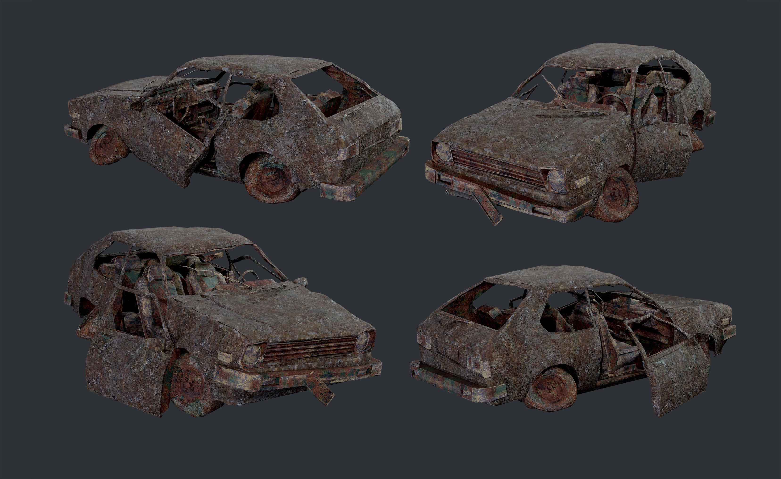 Apocalyptic Damaged Destroyed Vehicle Car Game Ready 14 Low-poly 3D model_1