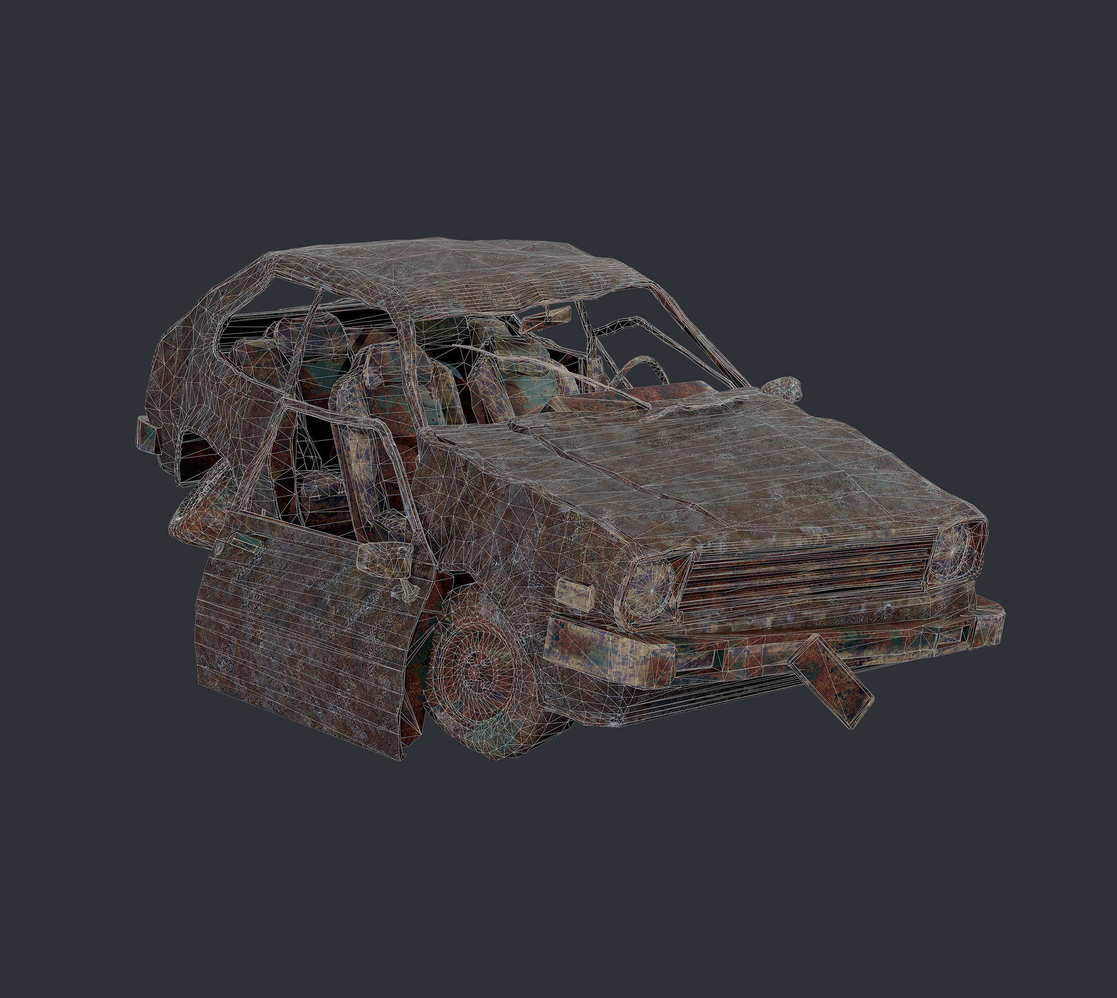 Apocalyptic Damaged Destroyed Vehicle Car Game Ready 14 Low-poly 3D model_2