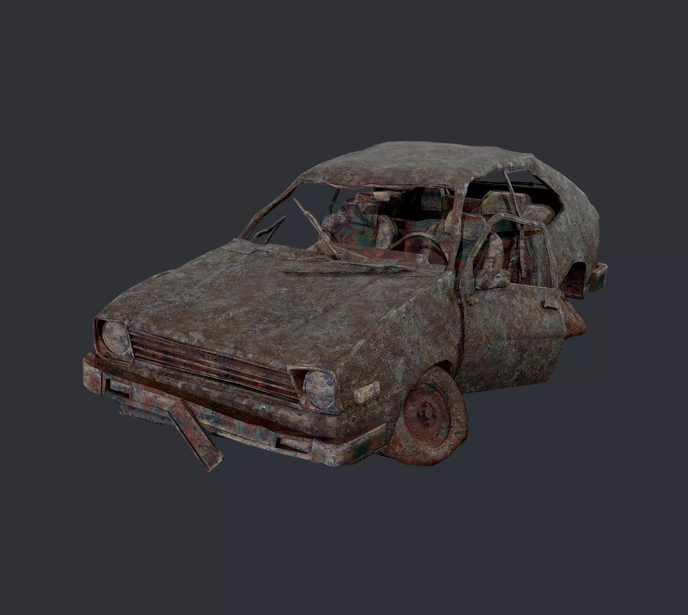 Apocalyptic Damaged Destroyed Vehicle Car Game Ready 14 Low-poly 3D model_0