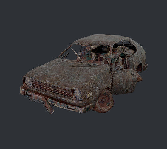 Apocalyptic Damaged Destroyed Vehicle Car Game Ready 14 Low-poly 3D model