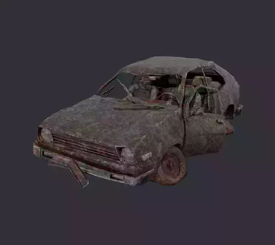 Apocalyptic Damaged Destroyed Vehicle Car Game Ready 14 Low-poly 3D model