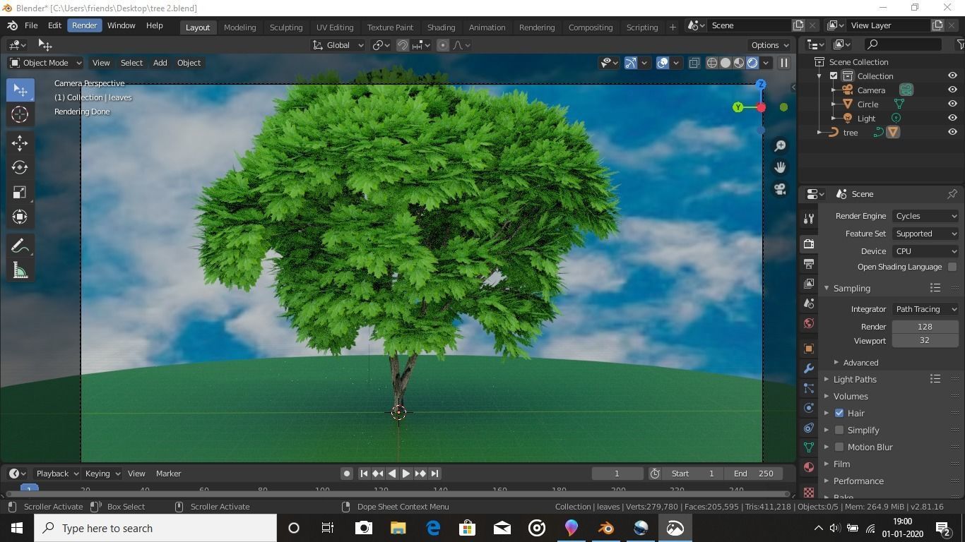 tree 3d on hill Free low-poly 3D model_1