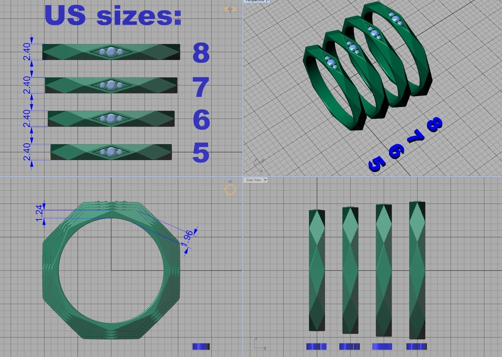 Geometric Faceted Band ring 3dmodel Many sizes 3D print model_5