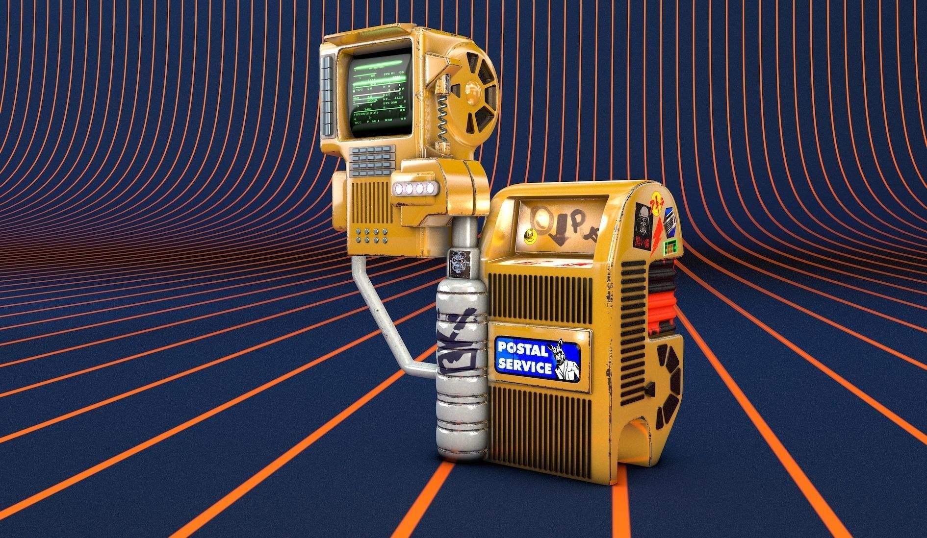 Futuristic Postbox Display Color 3D model_3