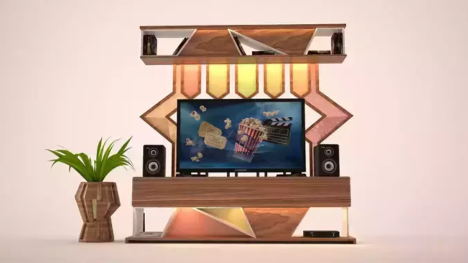 TV Set entertainment unit with plant and