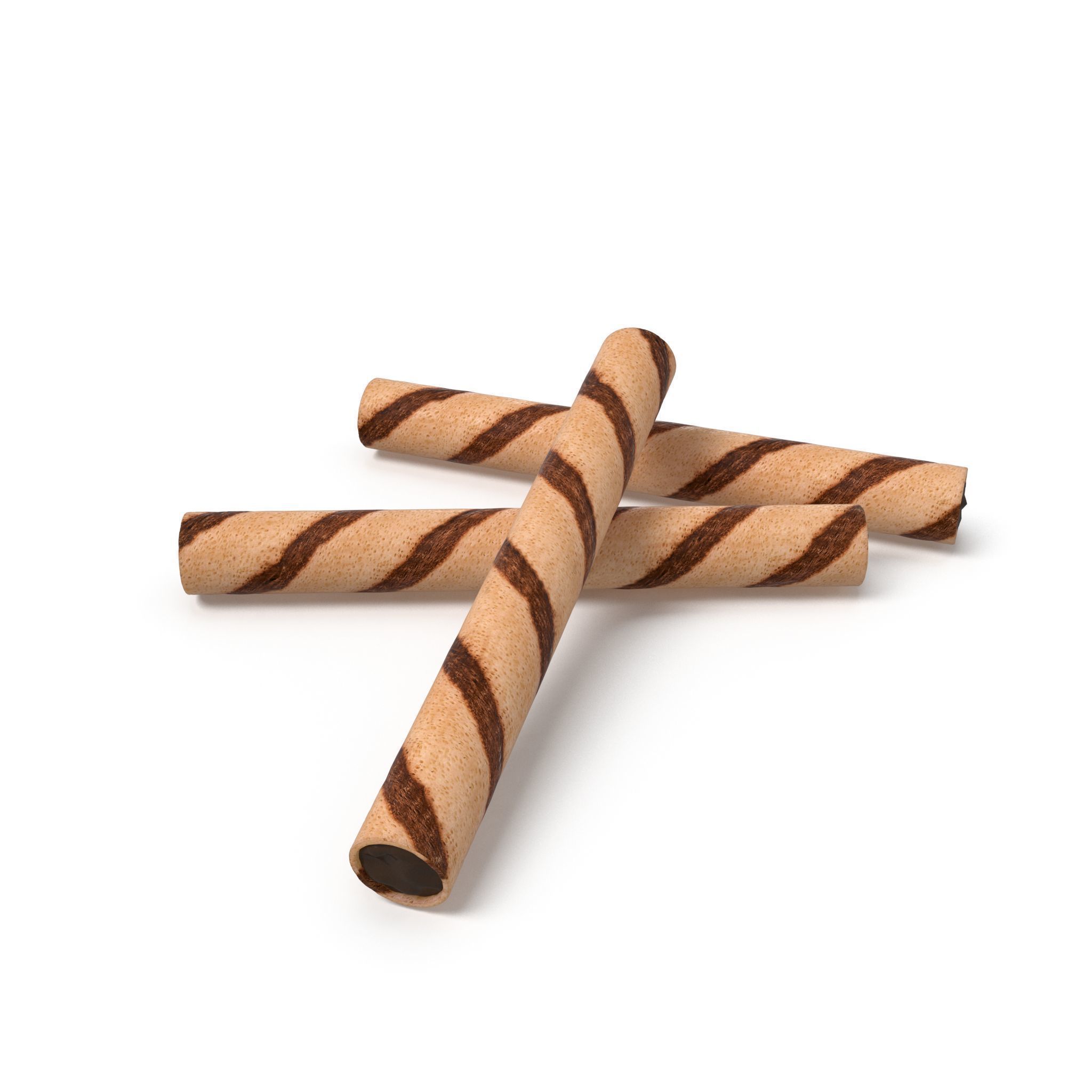 Striped chocolate wafer rolls Low-poly 3D model_2
