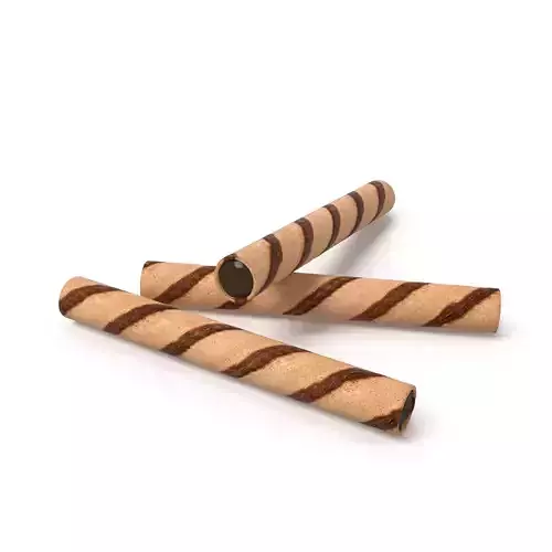 Striped chocolate wafer rolls Low-poly 3D model