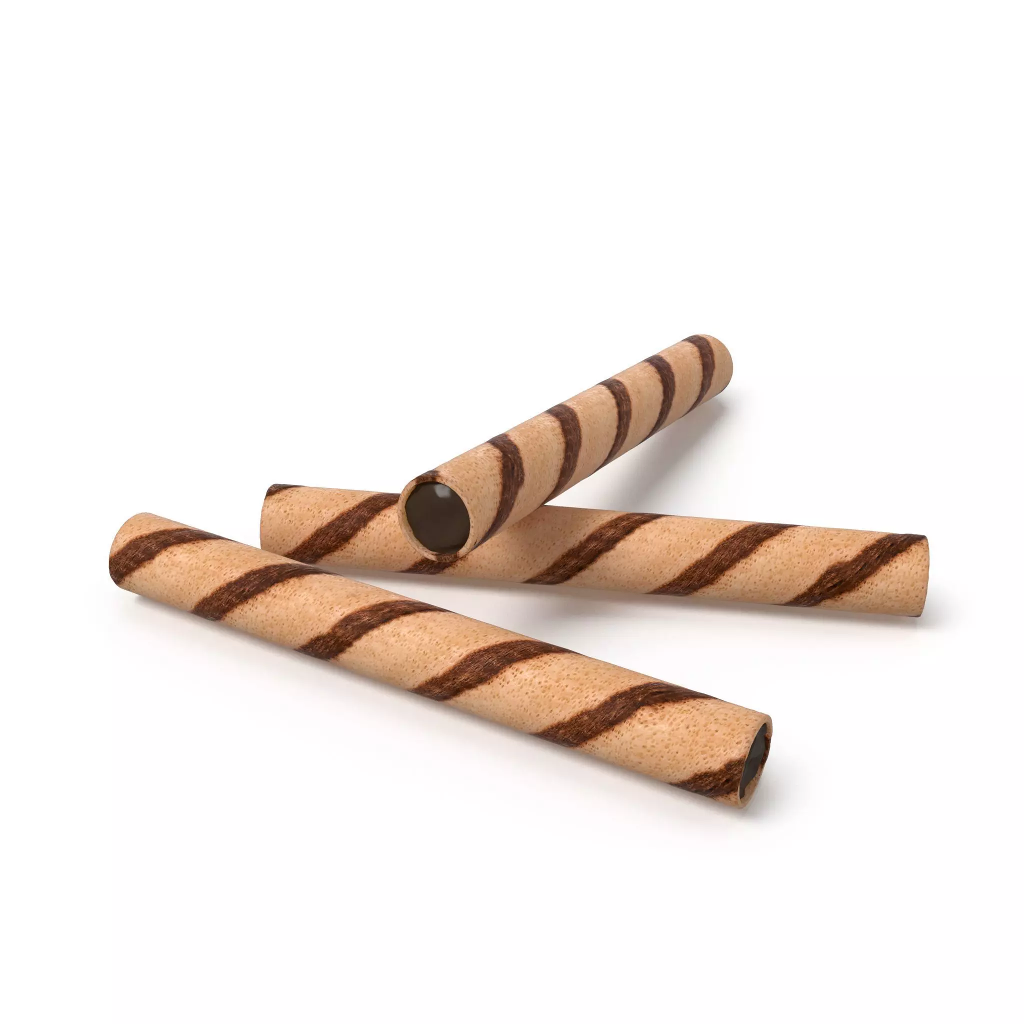 Striped chocolate wafer rolls Low-poly 3D model_0