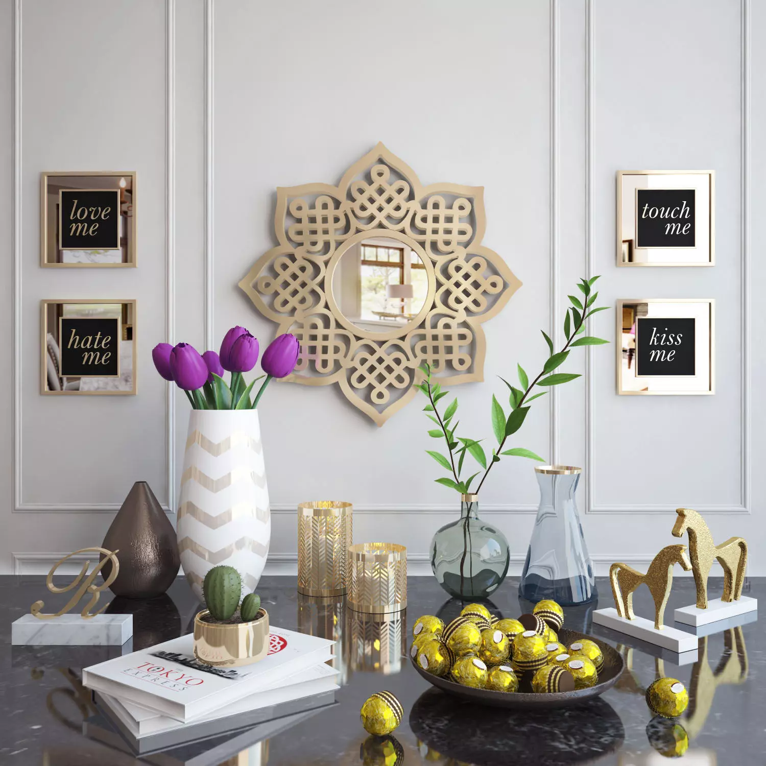 Gold Decorative Set  3D model_0