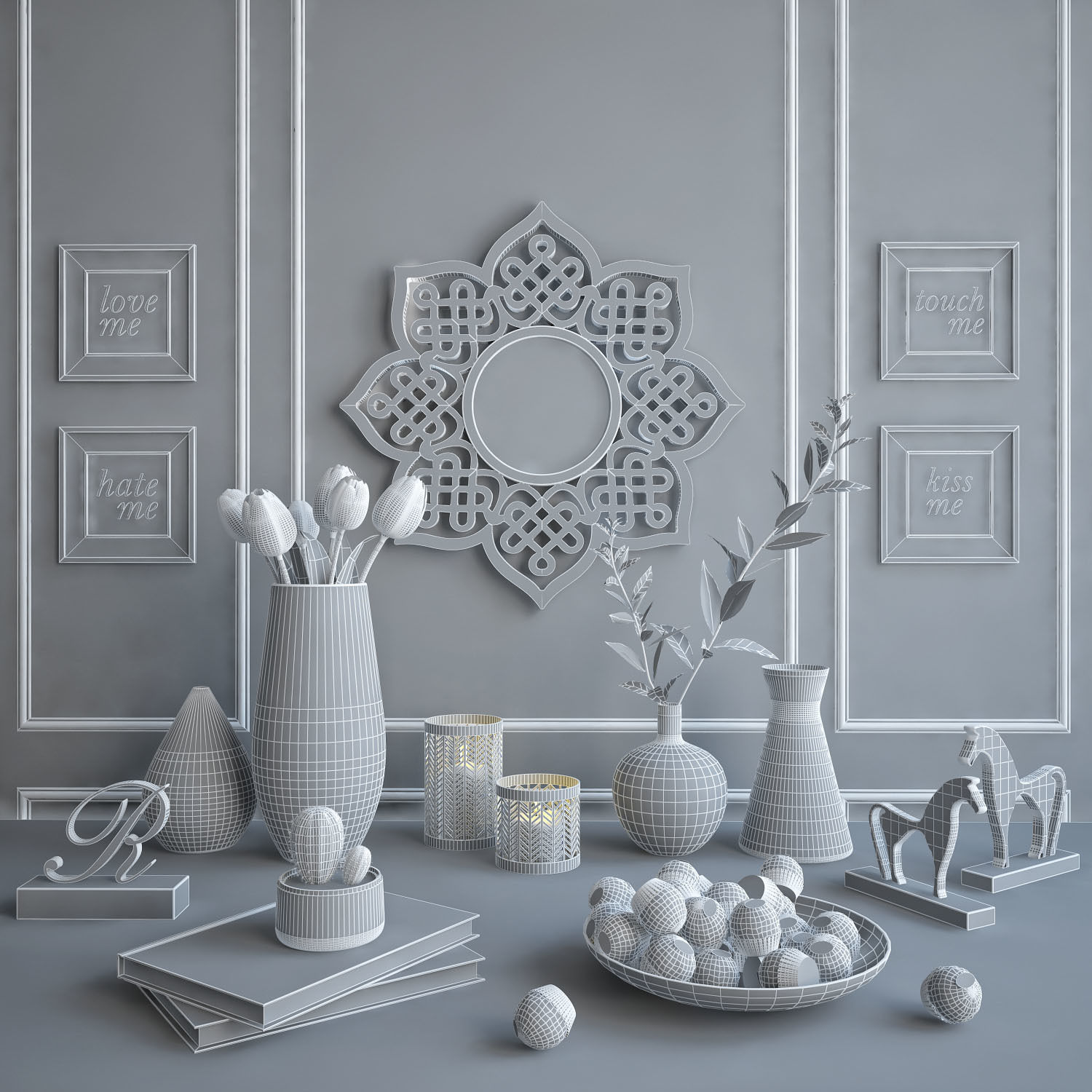 Gold Decorative Set  3D model_2