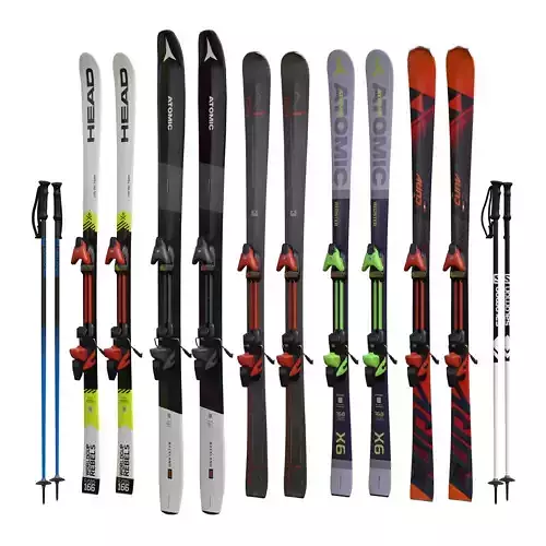 Skis and poles Low-poly 3D model