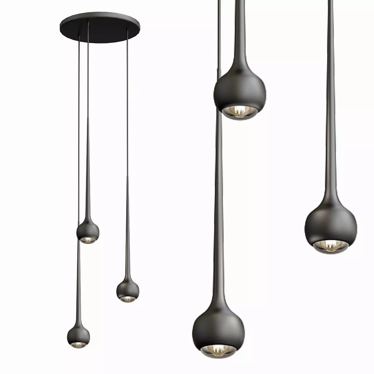 Falling Water Trio Round Suspension Lamp 3D model_0