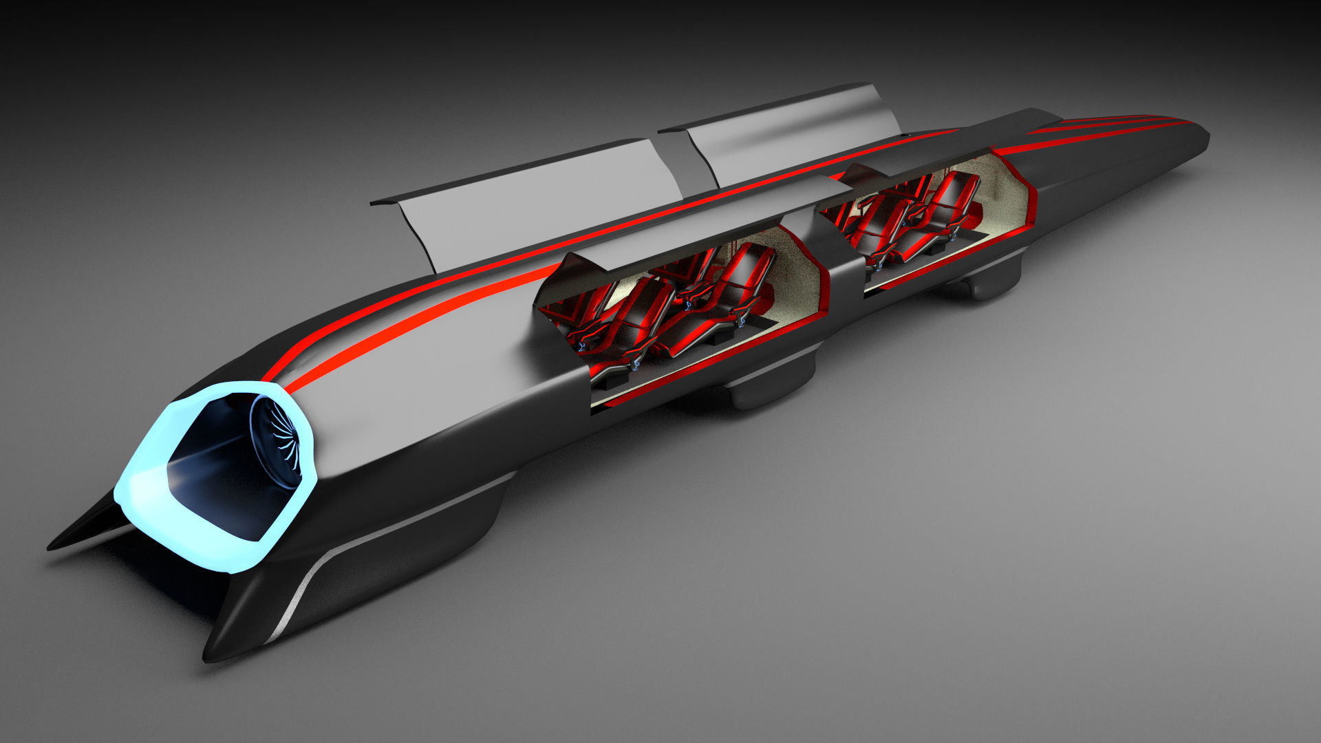 Hyperloop futuristic high speed train 3D model_1