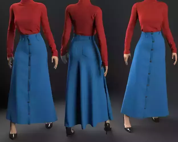Stylish Designer Women Denim A line Skirt 3D model  3D model