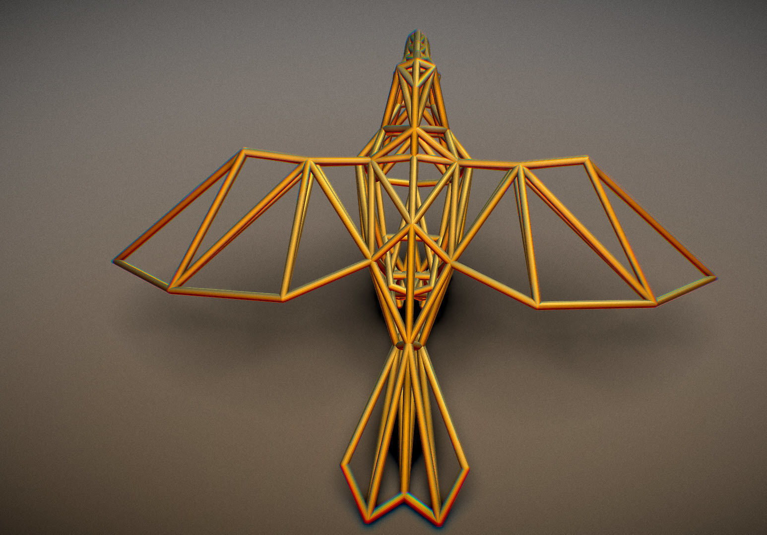 Oxpecker golden triangular sculpture 3D print model_3