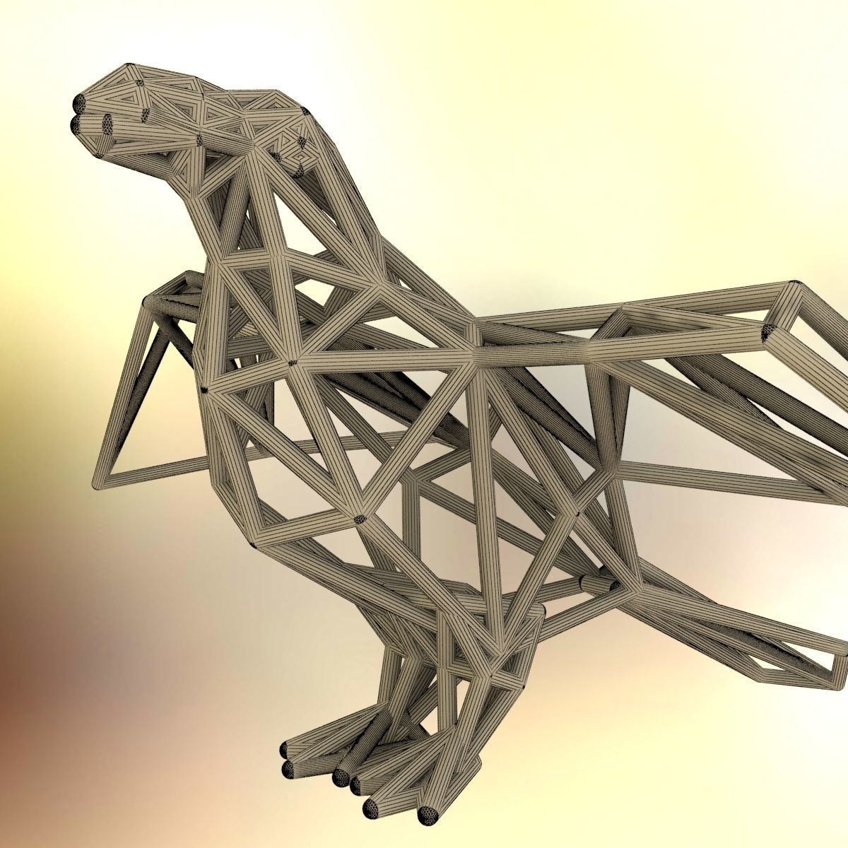Oxpecker golden triangular sculpture 3D print model_18