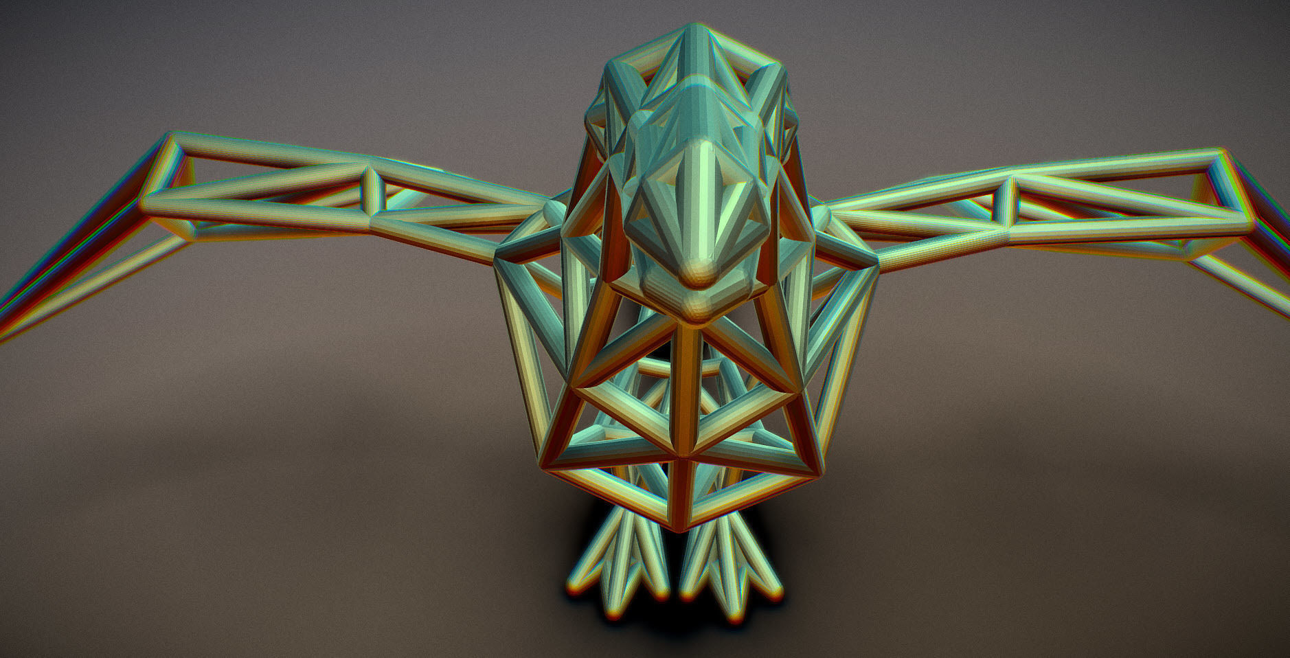 Oxpecker golden triangular sculpture 3D print model_5