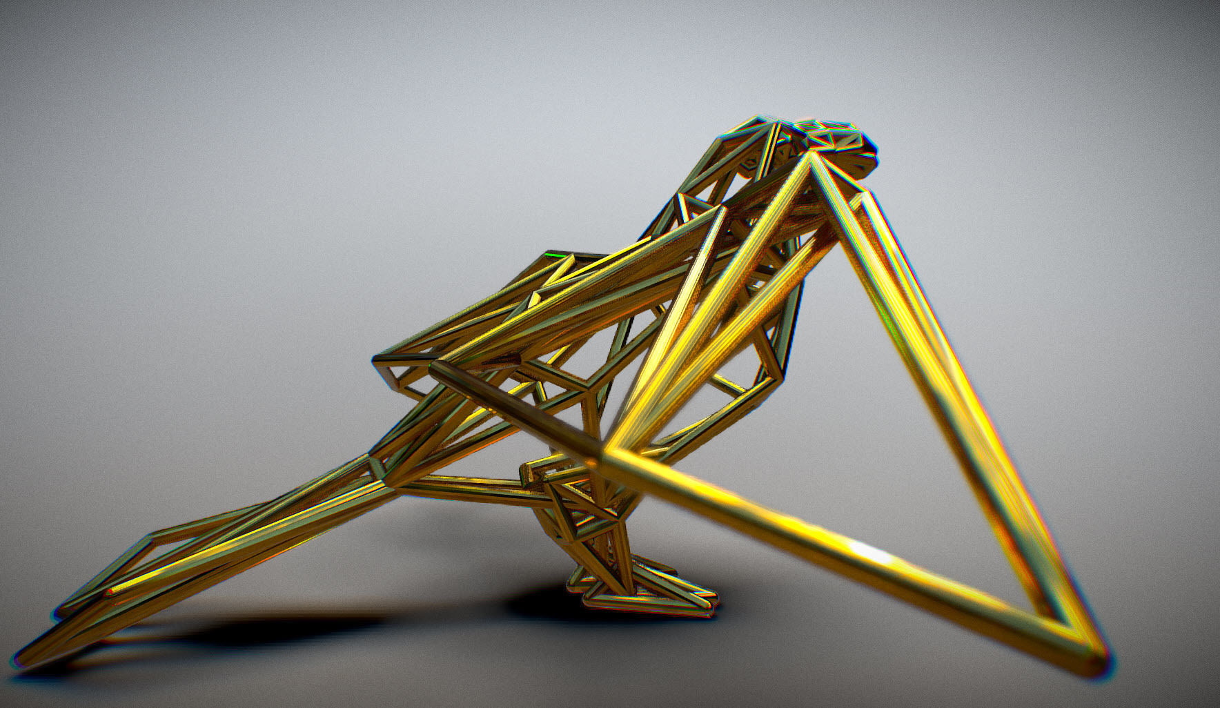 Oxpecker golden triangular sculpture 3D print model_11