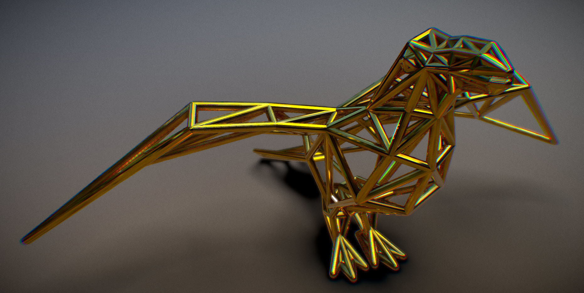 Oxpecker golden triangular sculpture 3D print model_12
