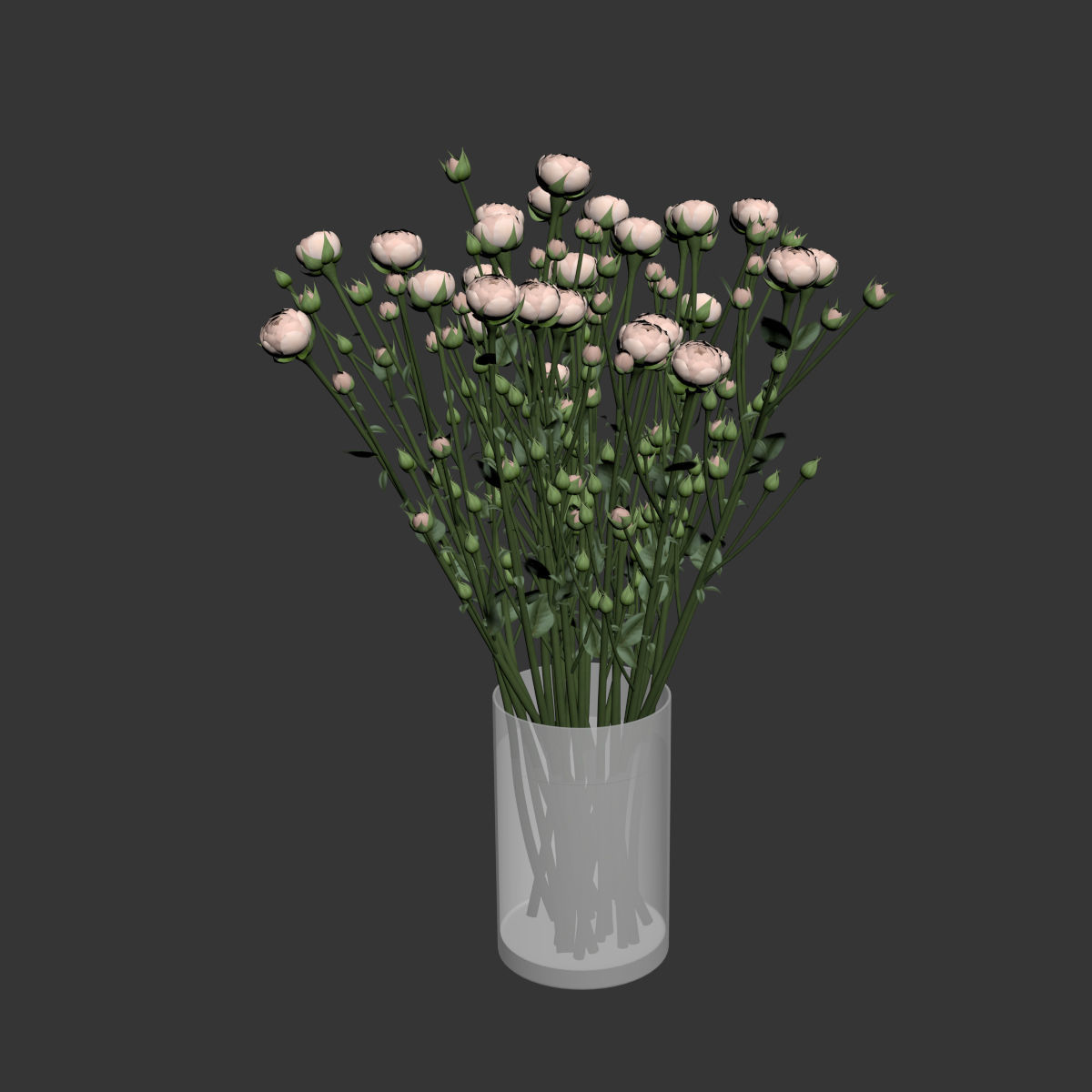 Bouquet of small beige shrub roses in a vase with water 3D model_4