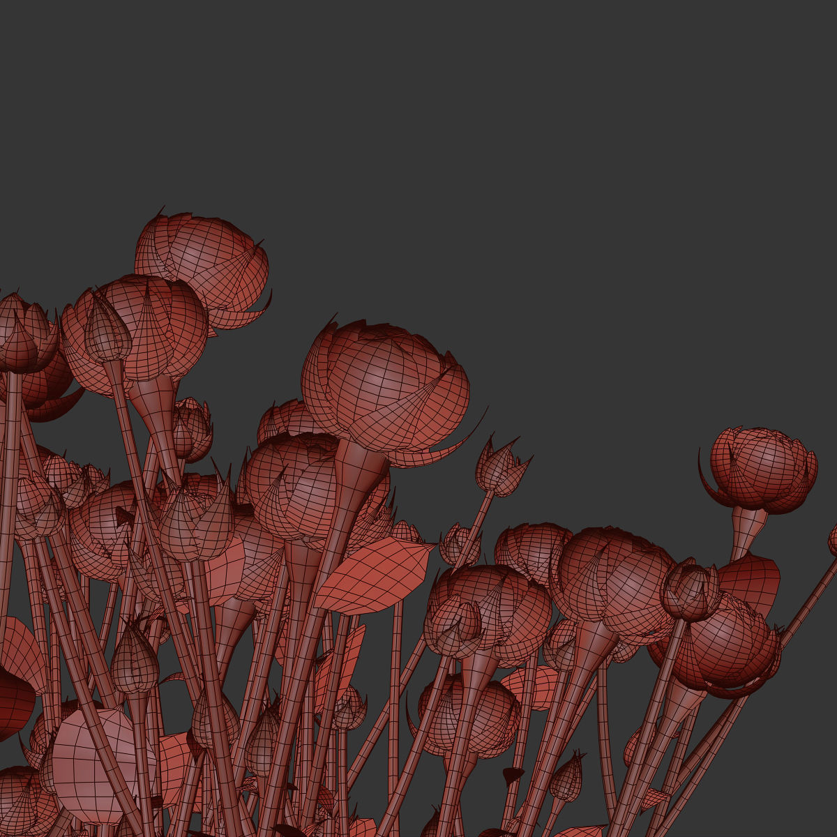 Bouquet of small beige shrub roses in a vase with water 3D model_5