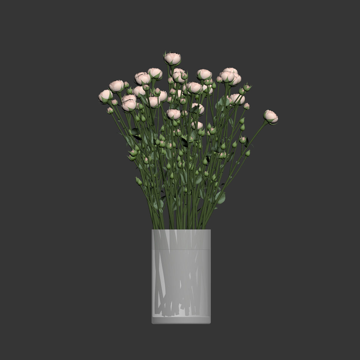 Bouquet of small beige shrub roses in a vase with water 3D model_3