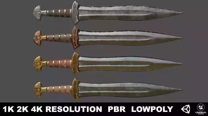 Xiphos sword Low-poly 3D model