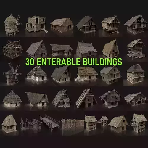 AAA MEDIEVAL SETTLEMENT VIKING HOUSES BUILDER PACK GENERIC 3D Model Collection