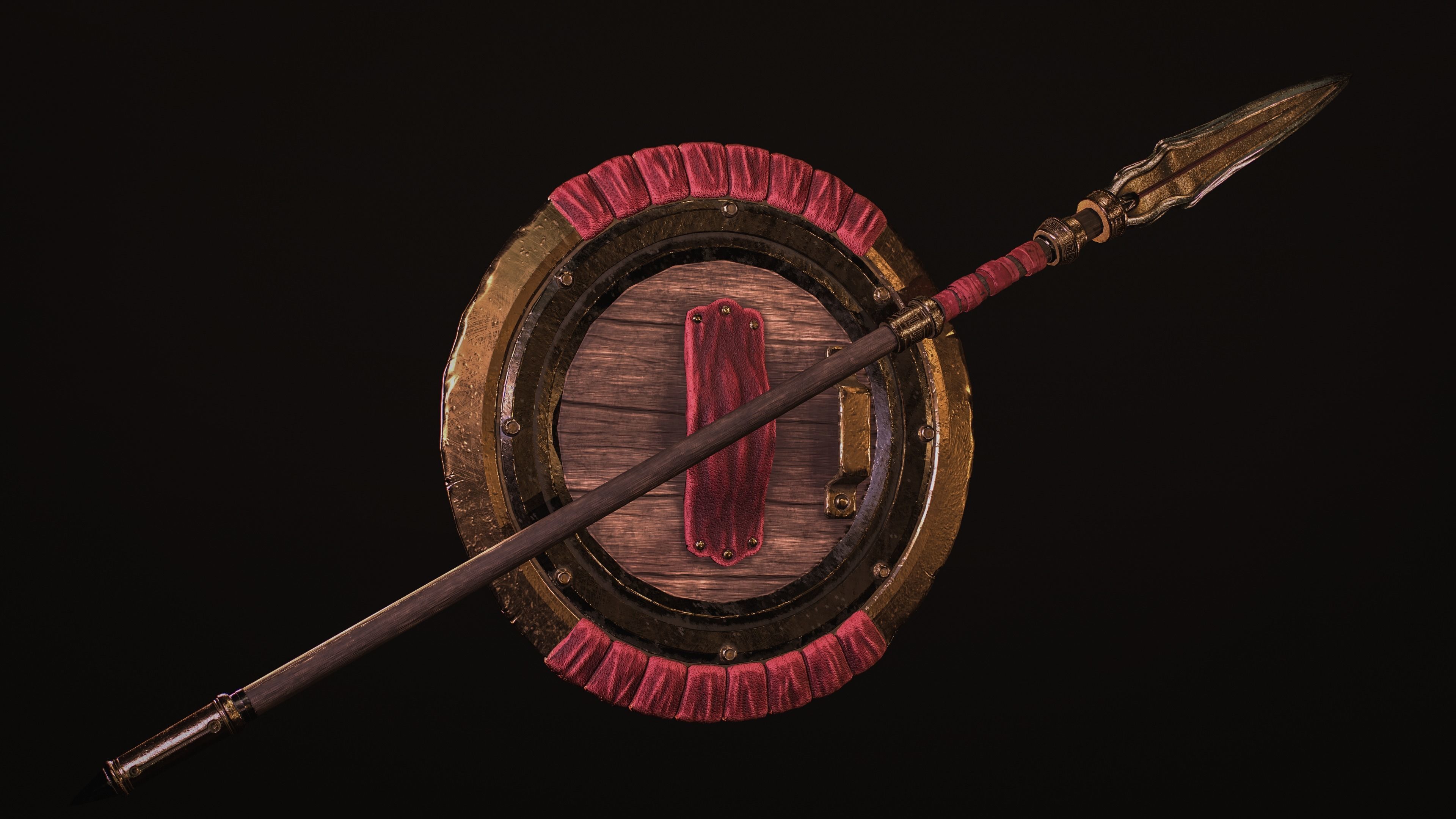 Spartan Shield and Spear Low-poly Game-ready  Low-poly 3D model_2