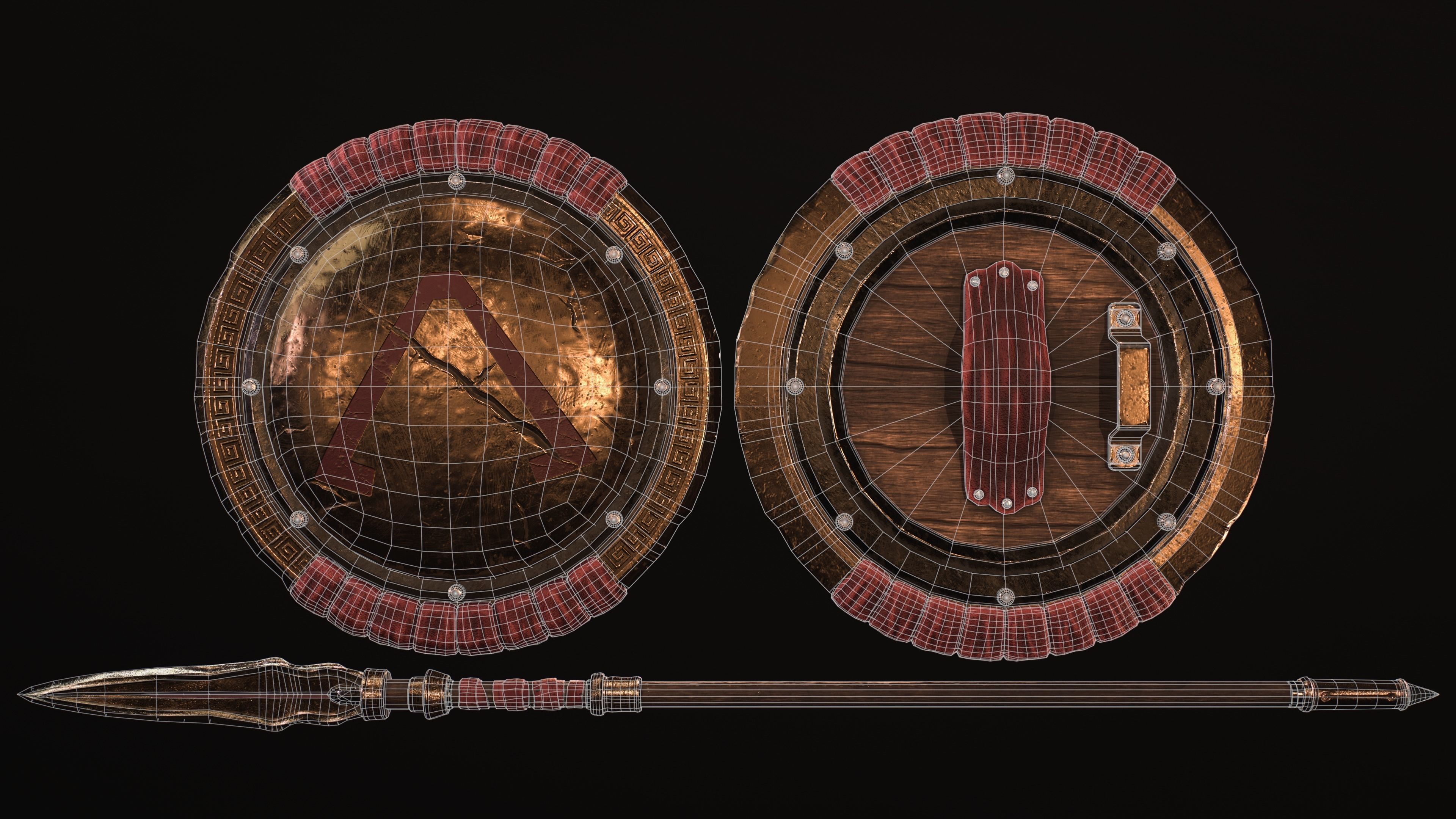 Spartan Shield and Spear Low-poly Game-ready  Low-poly 3D model_4