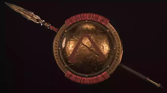 Spartan Shield and Spear Low-poly Game-ready  Low-poly 3D model