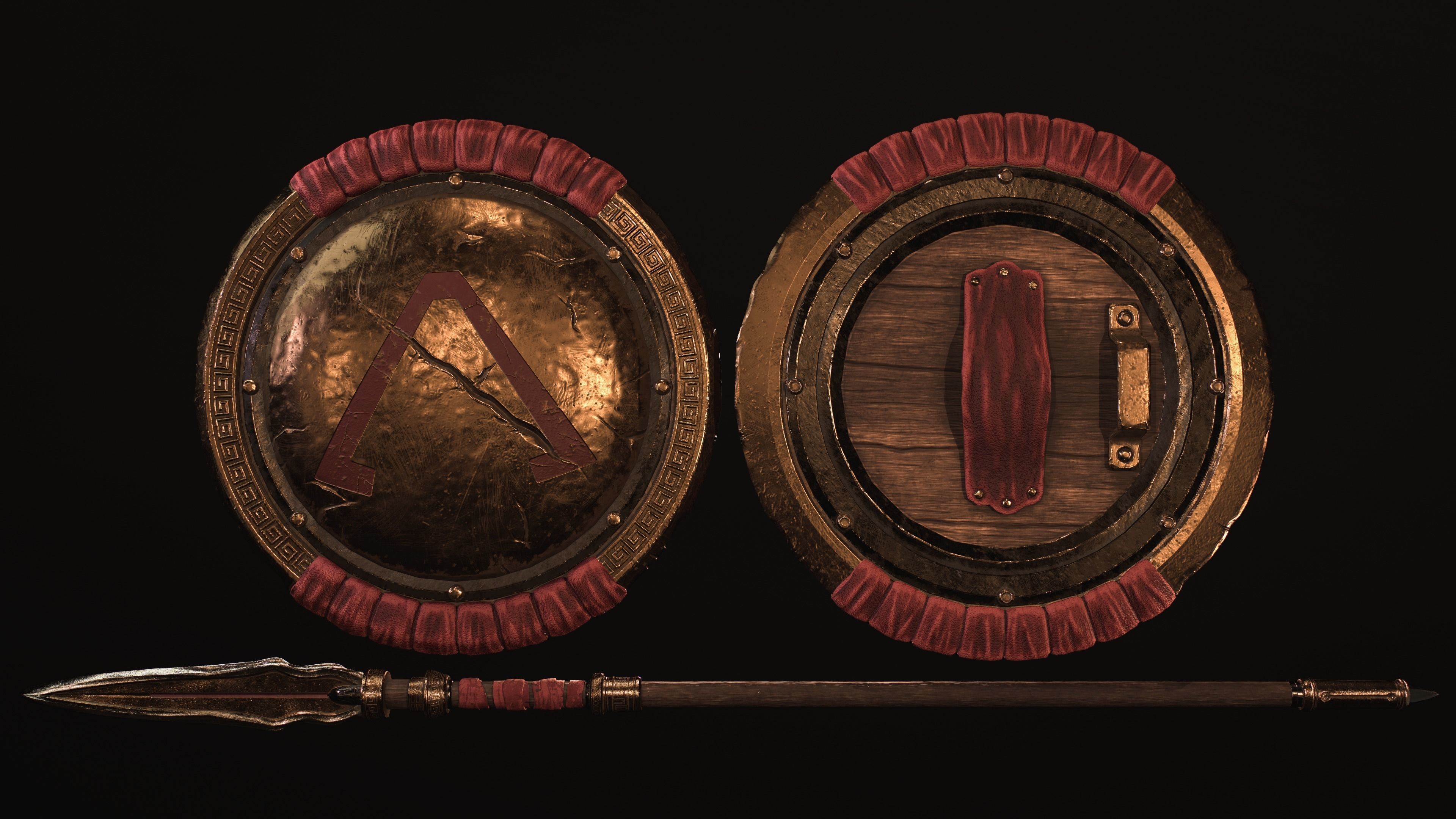 Spartan Shield and Spear Low-poly Game-ready  Low-poly 3D model_3