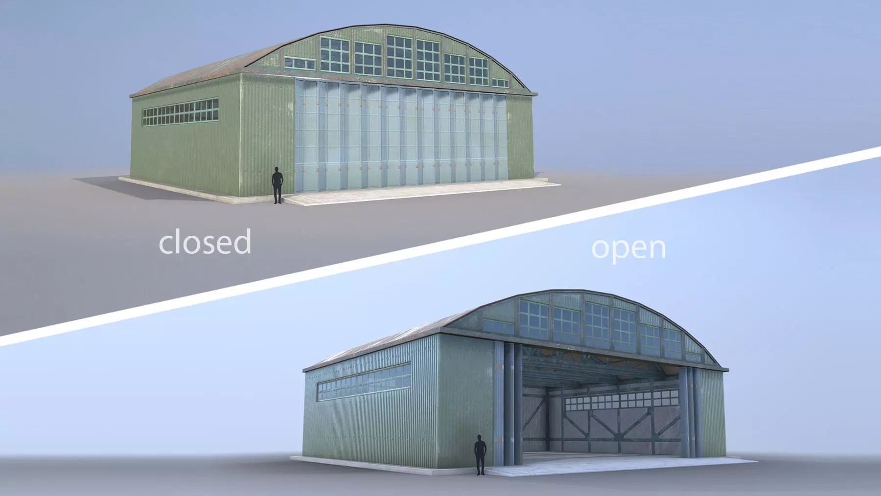Airport Hangar SmallHangar 01 closed open Low-poly 3D model_0