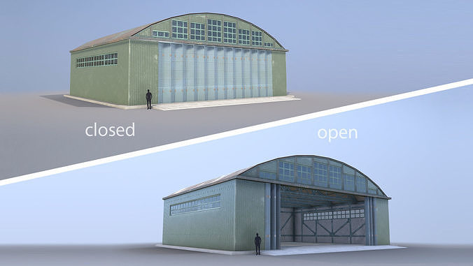 Airport Hangar SmallHangar 01 closed open   Low-poly 3D model