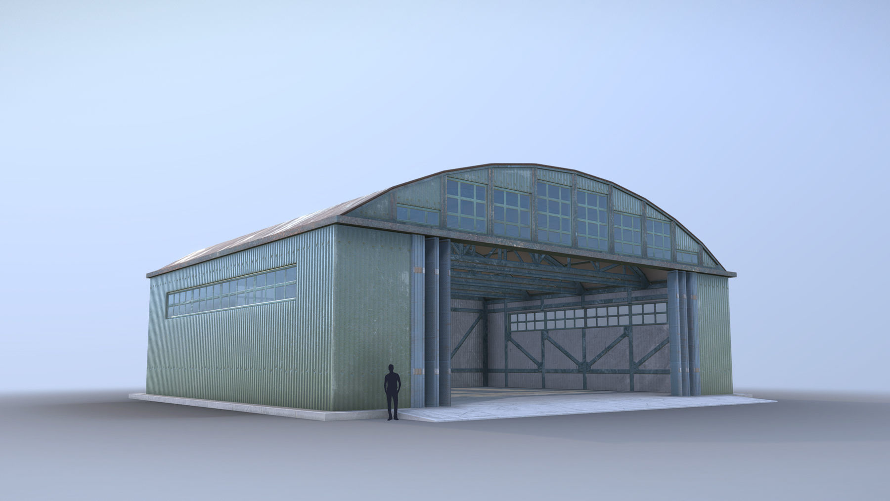 Airport Hangar SmallHangar 01 closed open Low-poly 3D model_2