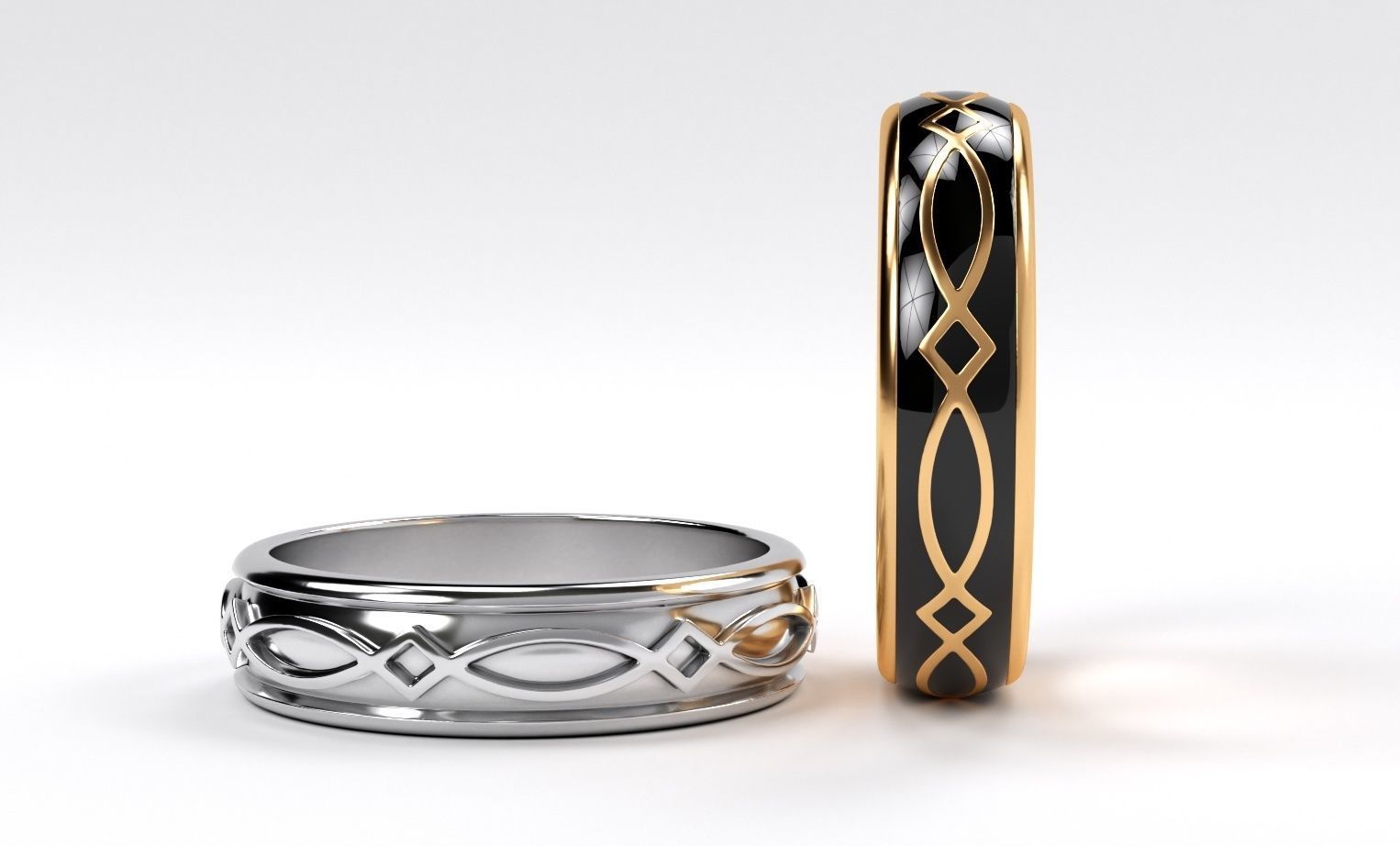 gold celtic wedding band with enamel 3D print model_2