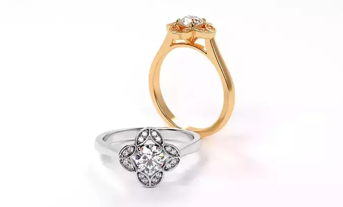 classic gold engagement ring flower shape with 5mm round diamond