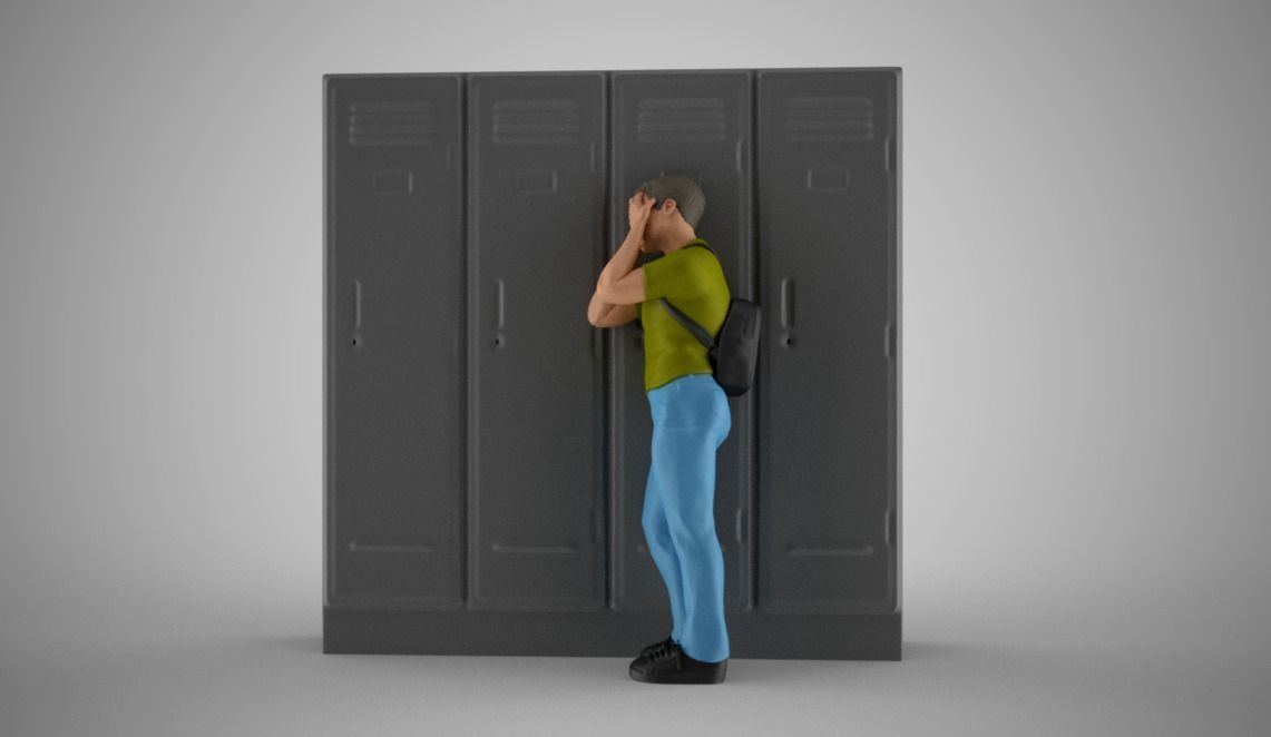 Sad Boy Leaning On Lockers 3D print model_6