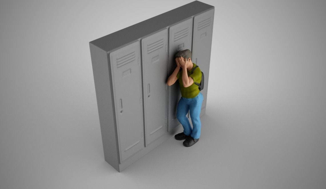 Sad Boy Leaning On Lockers 3D print model_9