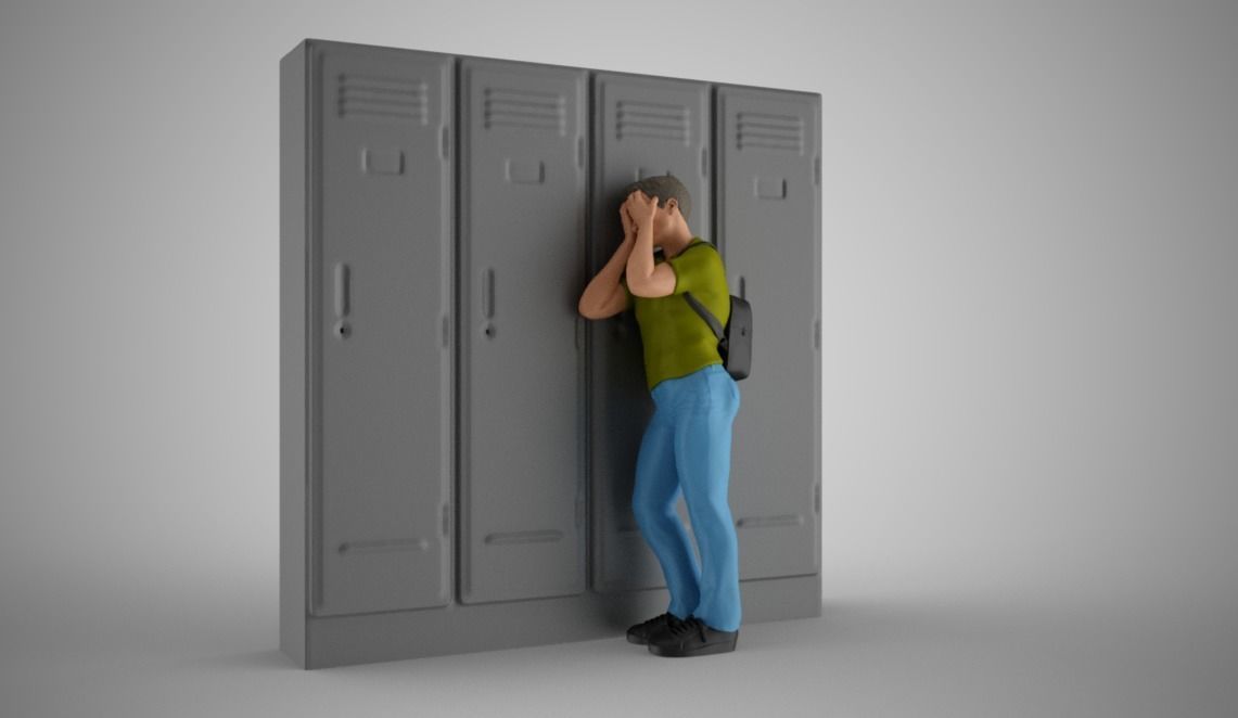 Sad Boy Leaning On Lockers 3D print model_5