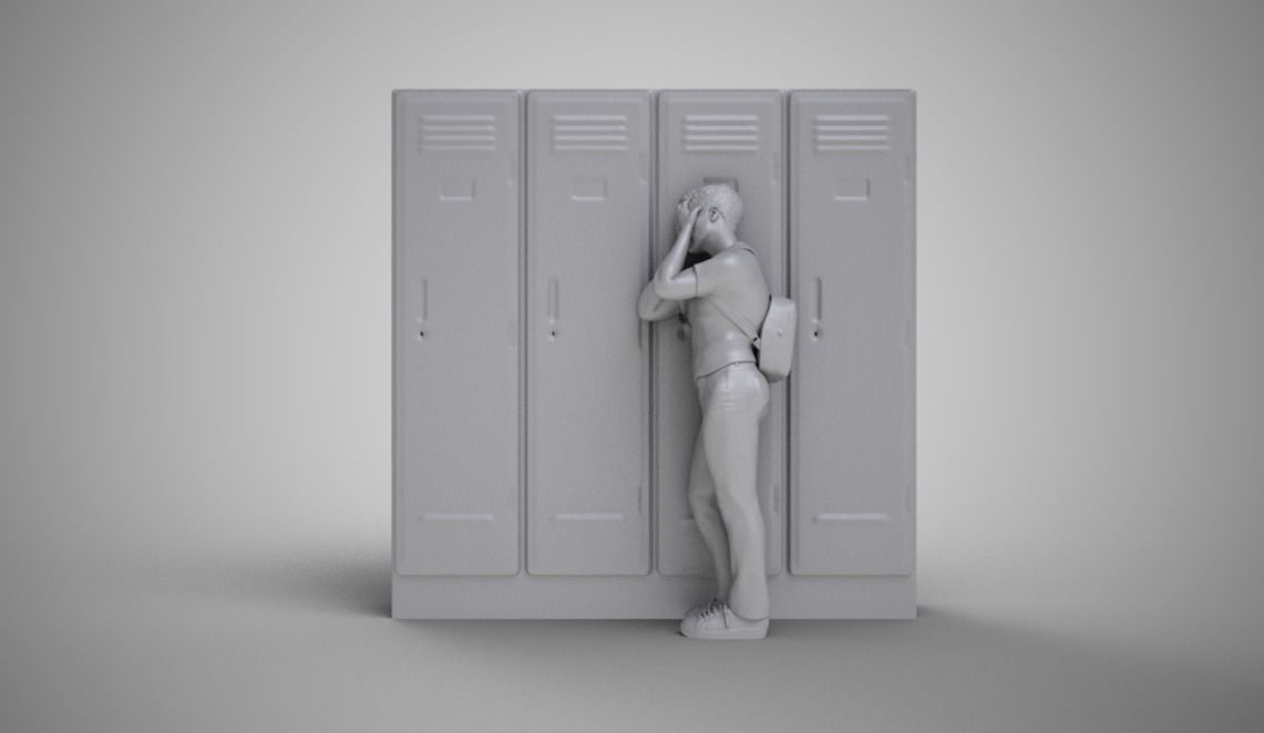 Sad Boy Leaning On Lockers 3D print model_2