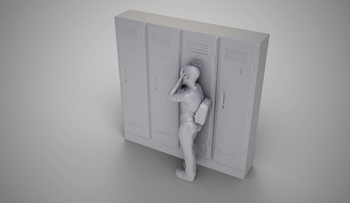 Sad Boy Leaning On Lockers 3D print model_1