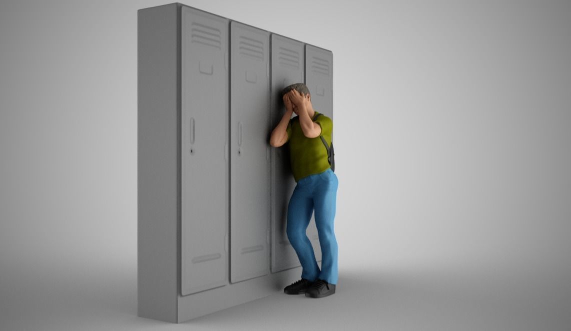 Sad Boy Leaning On Lockers 3D print model_4