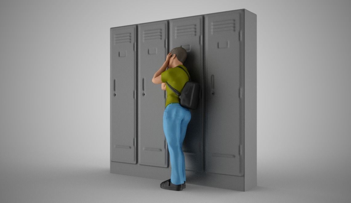 Sad Boy Leaning On Lockers 3D print model_7